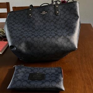 Navy blue coach tote, with matching clutch